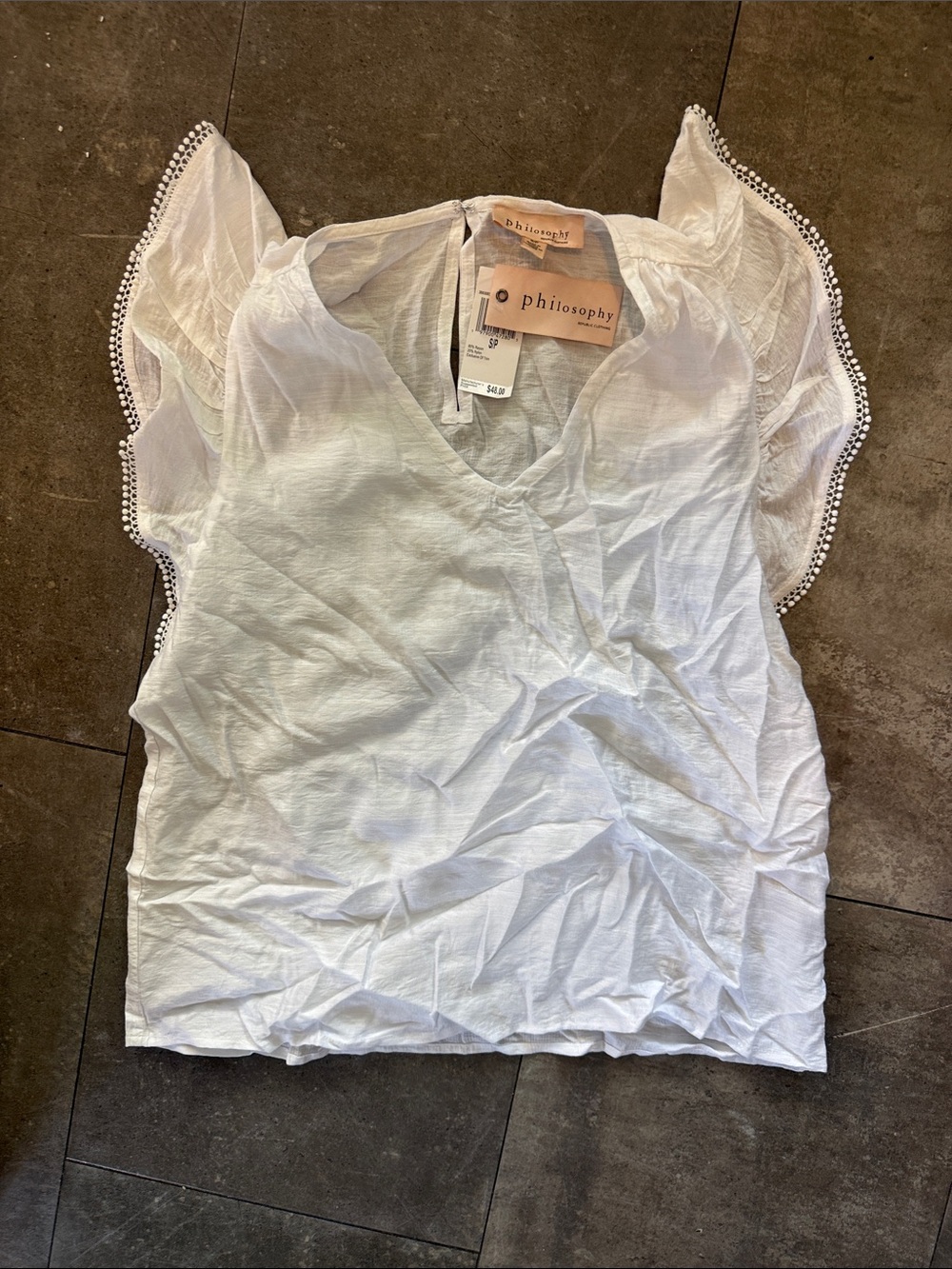 Philosophy White V-Neck Eyelet Sleeve Blouse